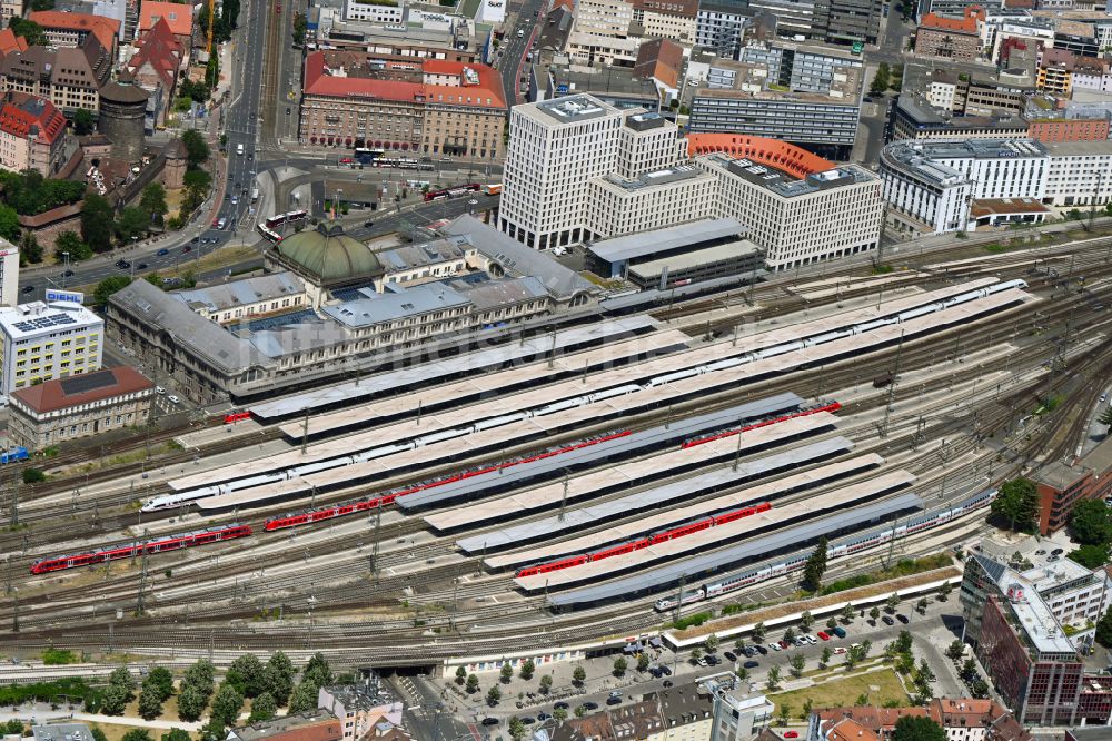 Luftaufnahme Nürnberg - Hauptbahnhof der Deutschen Bahn in Nürnberg im Bundesland Bayern, Deutschland