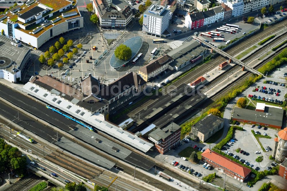 Osnabrück von oben - Hauptbahnhof der Deutschen Bahn in Osnabrück im Bundesland Niedersachsen, Deutschland