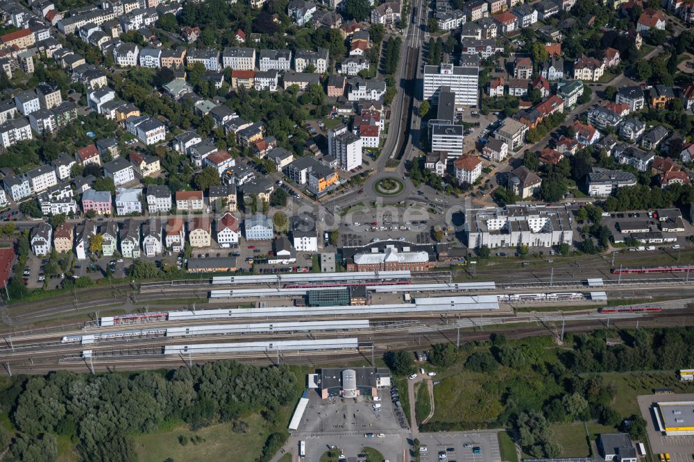 Rostock von oben - Hauptbahnhof der Deutschen Bahn in Rostock im Bundesland , Deutschland