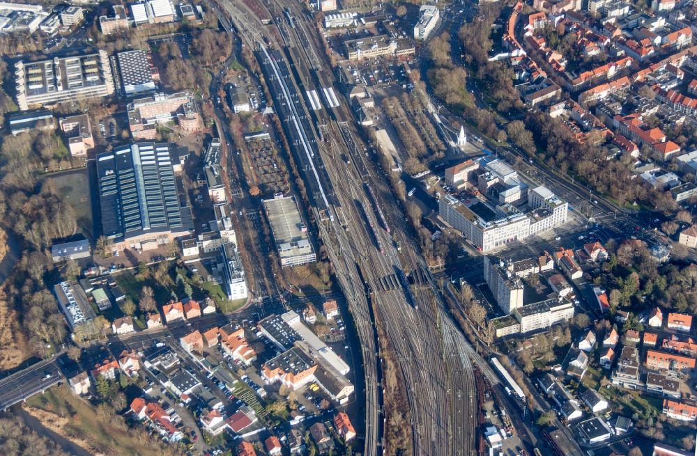 Göttingen von oben - Hauptbahnhof in Göttingen im Bundesland Niedersachsen, Deutschland