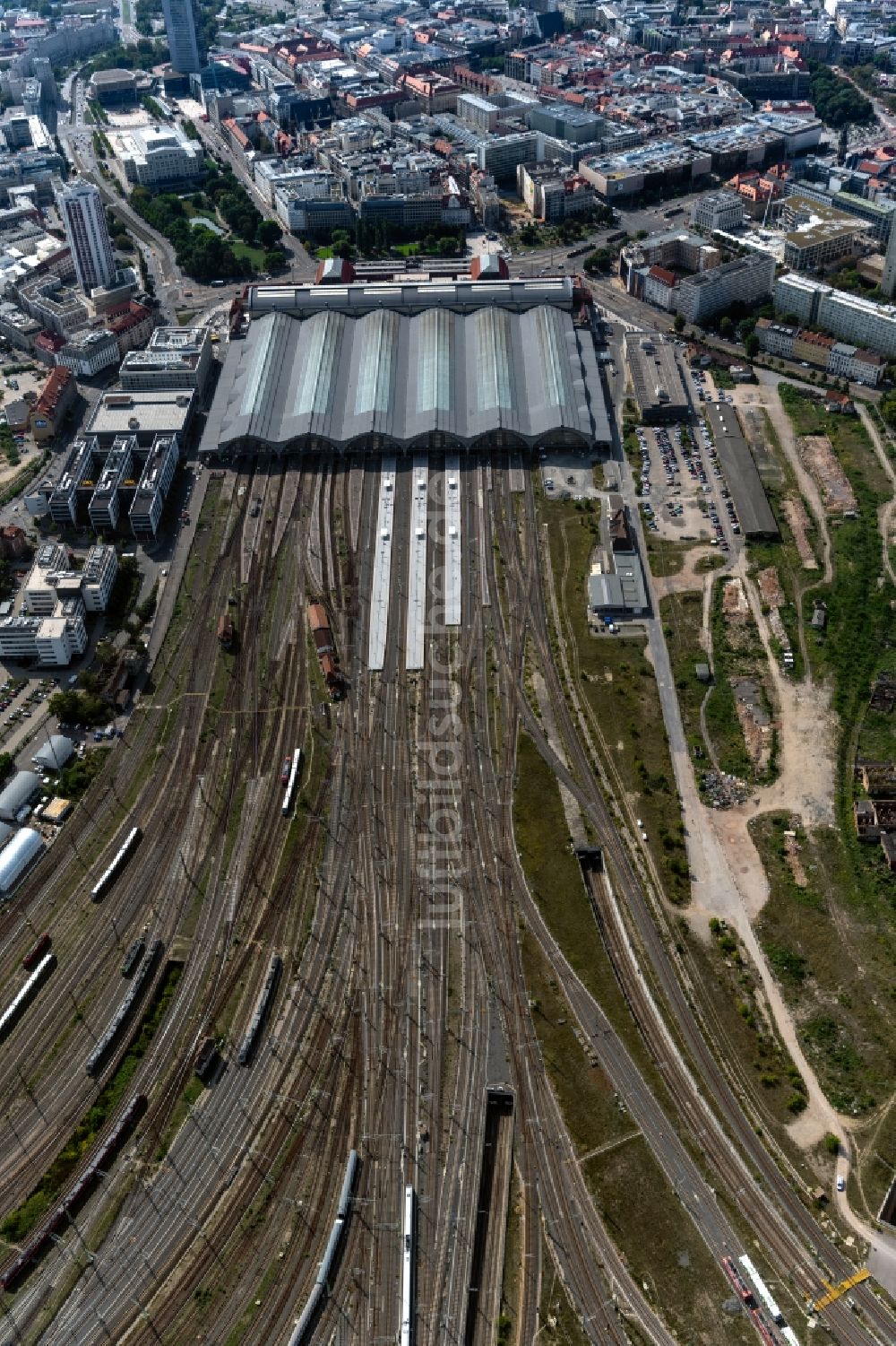 Leipzig von oben - Hauptbahnhof in Leipzig im Bundesland Sachsen, Deutschland