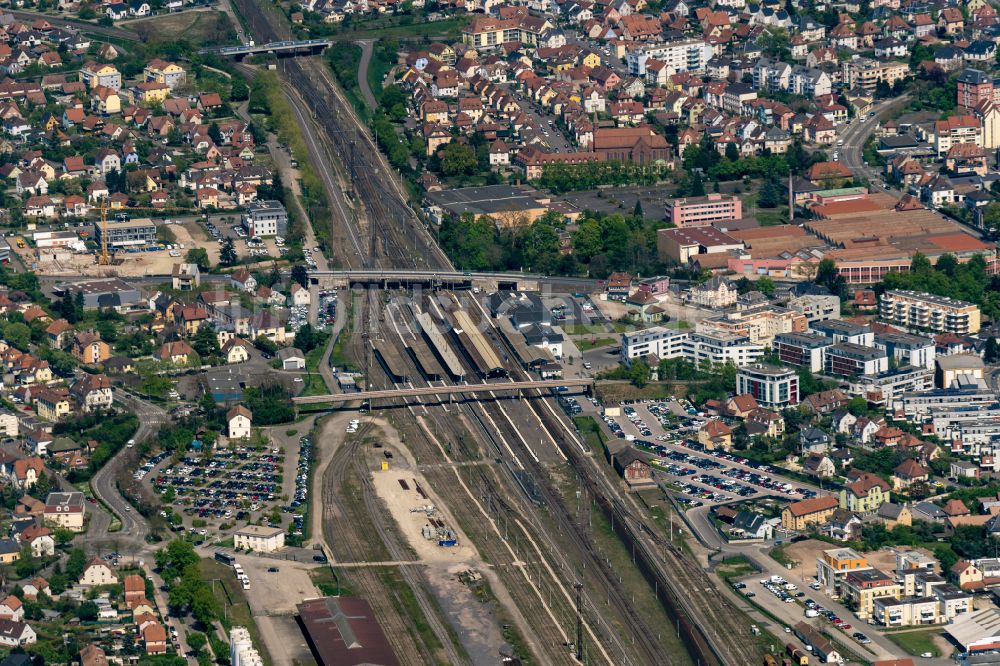 Selestat von oben - Hauptbahnhof in Selestat in Grand Est, Frankreich
