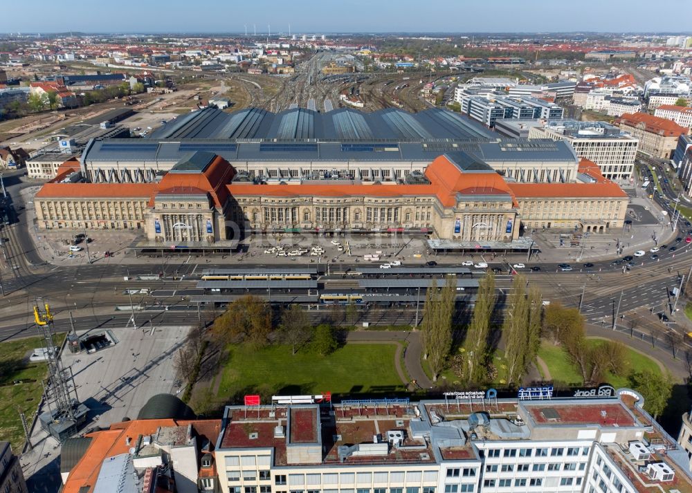 Luftaufnahme Leipzig - Hauptbahnhof im Zentrum in Leipzig im Bundesland Sachsen