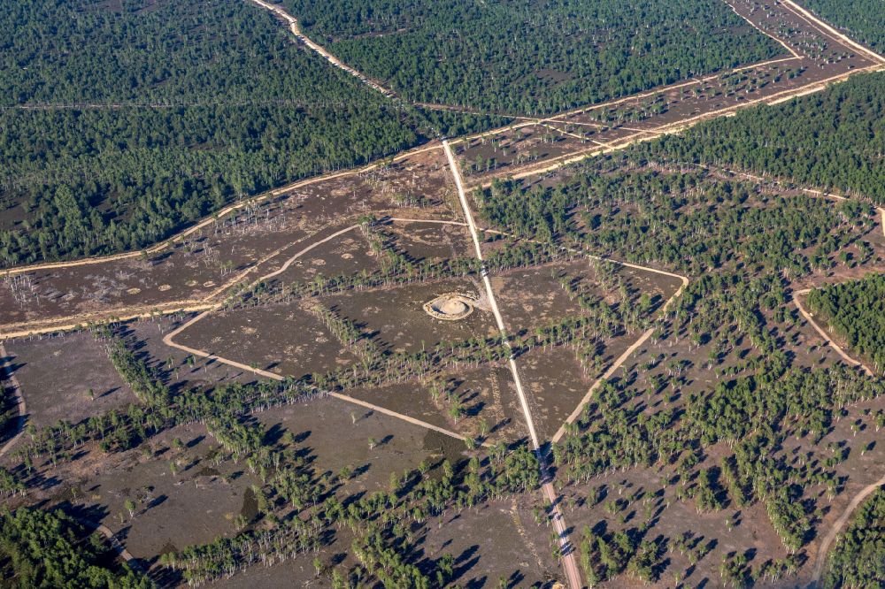 Luftaufnahme Rossow - Heide- Landschaft im ehemaligen Truppenübungsplatz in Rossow im Bundesland Brandenburg, Deutschland