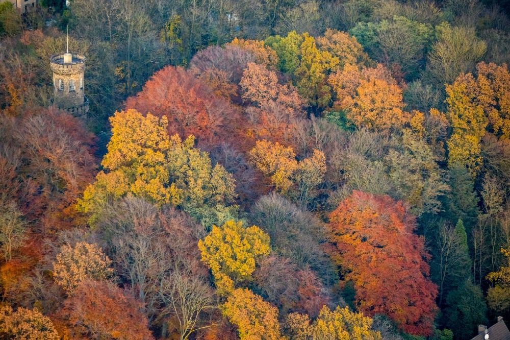 Luftbild Witten - Helenenturm in einem herbstlichen Waldgebiet in Witten im Bundesland Nordrhein-Westfalen, Deutschland