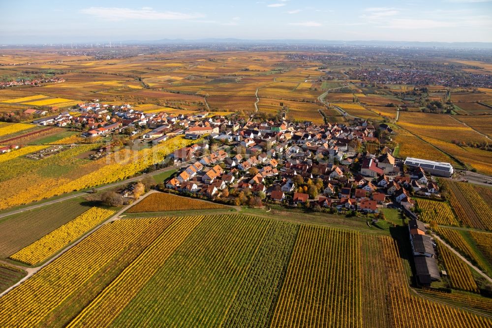 Luftbild Herxheim am Berg - Herbstlich verfärbte Weinberge um das Winzerdorf in Herxheim am Berg im Bundesland Rheinland-Pfalz, Deutschland