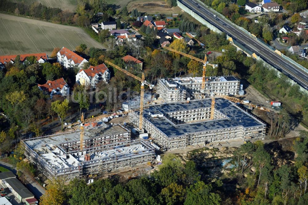 Bernau von oben - Herbstluftbild Baustelle zum Neubau einer Mehrfamilienhaus-Wohnanlage Waldquartier in Bernau im Bundesland Brandenburg, Deutschland