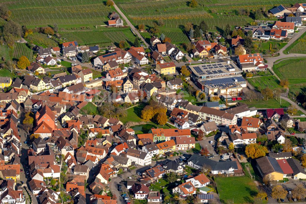 Luftaufnahme Burkheim - Herbstluftbild Dorf - Ansicht in Burkheim Gemeinde Vogtsburg am Kaiserstuhl im Bundesland Baden-Württemberg, Deutschland