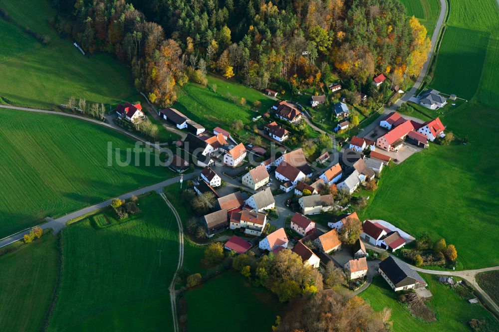 Grünreuth aus der Vogelperspektive: Herbstluftbild Dorf - Ansicht am Rande von Waldgebieten in Grünreuth im Bundesland Bayern, Deutschland