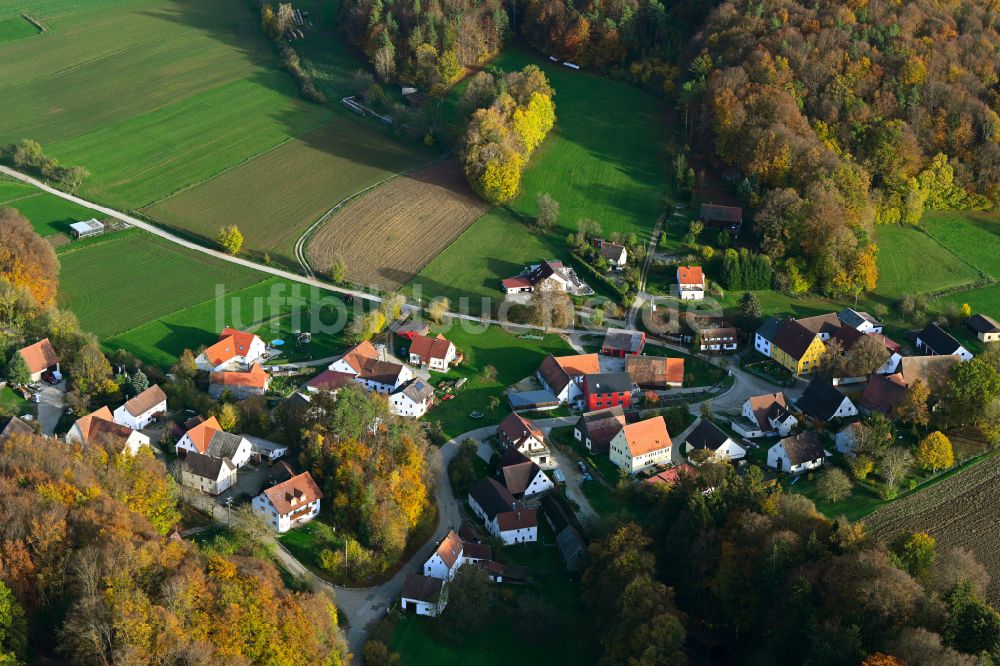 Hegendorf aus der Vogelperspektive: Herbstluftbild Dorf - Ansicht am Rande von Waldgebieten in Hegendorf im Bundesland Bayern, Deutschland