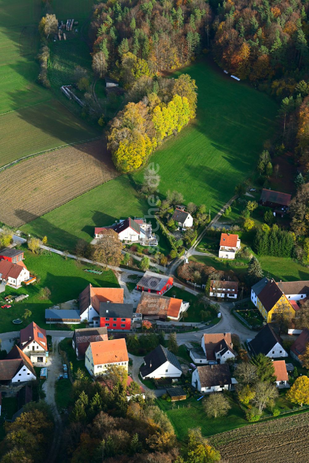 Luftaufnahme Hegendorf - Herbstluftbild Dorf - Ansicht am Rande von Waldgebieten in Hegendorf im Bundesland Bayern, Deutschland