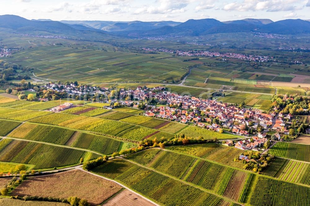 Wollmesheim von oben - Herbstluftbild Dorf - Ansicht am Rande von Weinbergen in Wollmesheim im Bundesland Rheinland-Pfalz, Deutschland