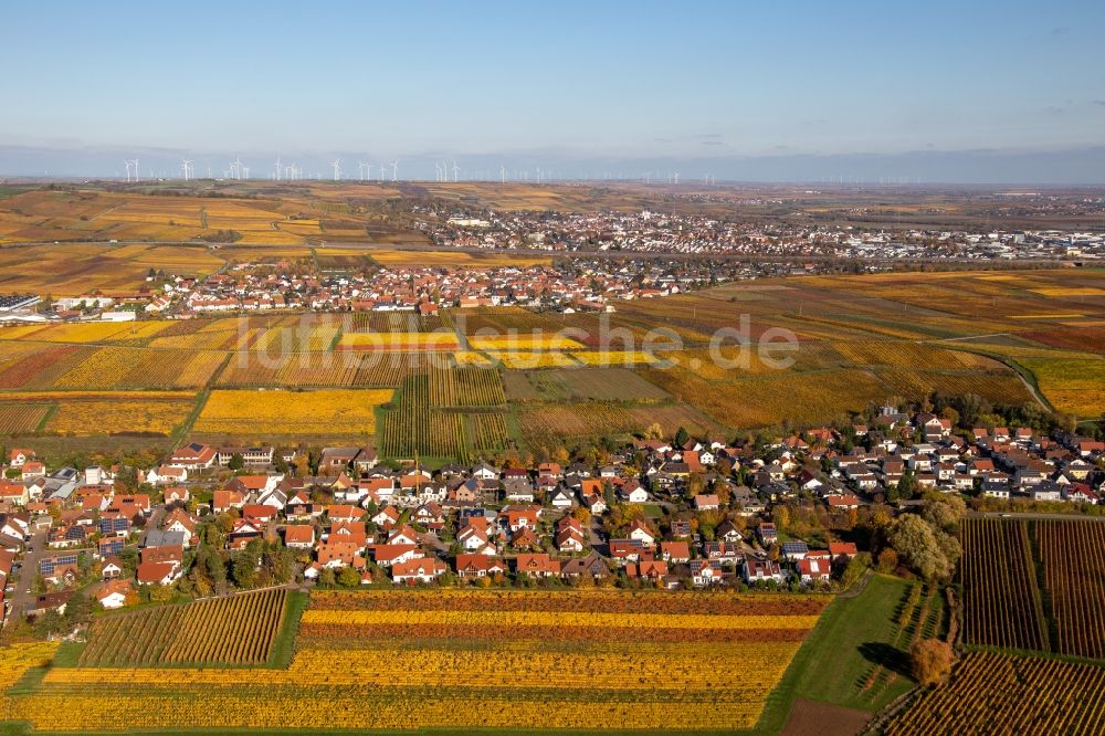 Luftbild Kleinkarlbach - Herbstluftbild der Dorf - Ansichten zwischen Kleinkarlbach und Sausenheim im Bundesland Rheinland-Pfalz, Deutschland