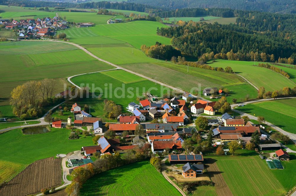 Pamsendorf aus der Vogelperspektive: Herbstluftbild Dorfansicht in Pamsendorf im Bundesland Bayern, Deutschland