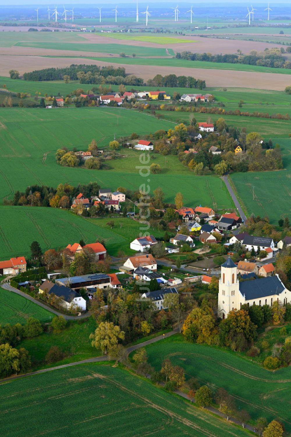 Luftaufnahme Polditz - Herbstluftbild Dorfansicht in Polditz im Bundesland Sachsen, Deutschland