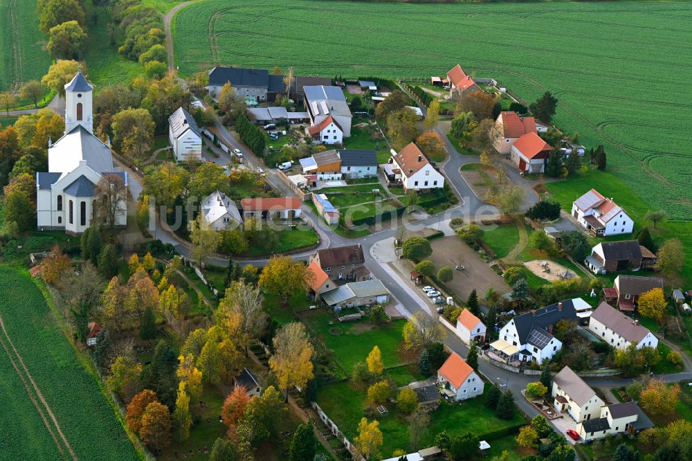 Polditz von oben - Herbstluftbild Dorfansicht in Polditz im Bundesland Sachsen, Deutschland
