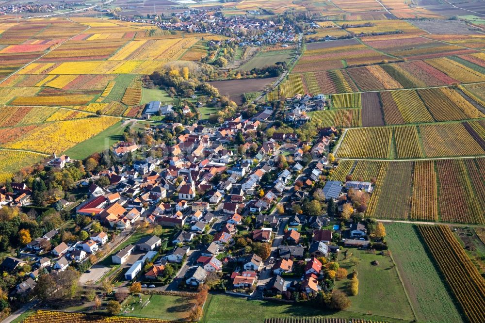 Luftbild Bissersheim - Herbstluftbild Dorfkern in Bissersheim im Bundesland Rheinland-Pfalz, Deutschland