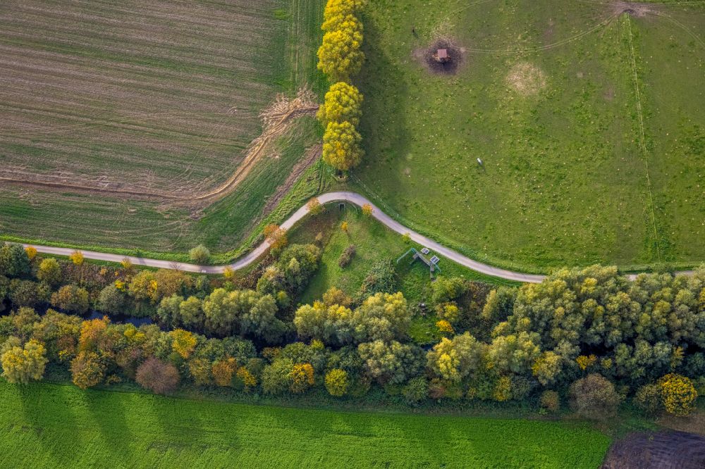 Bergkamen aus der Vogelperspektive: Herbstluftbild Fahrradweg - Radweg entlang der Seseke in Bergkamen im Bundesland Nordrhein-Westfalen, Deutschland