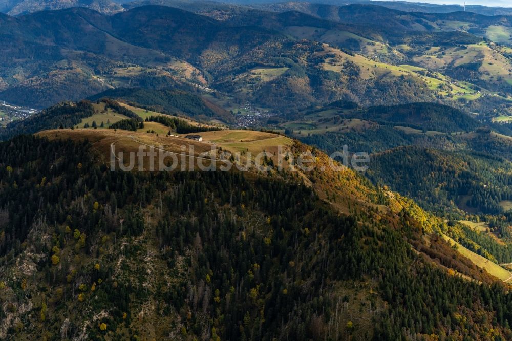 Schönenberg aus der Vogelperspektive: Herbstluftbild Gipfel des Belchen in der Felsen- und Berglandschaft in Schönenberg im Bundesland Baden-Württemberg, Deutschland