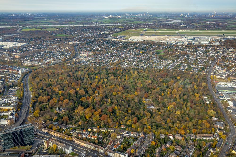 Luftbild Düsseldorf - Herbstluftbild Grabreihen auf dem Gelände des Friedhofes in Düsseldorf im Bundesland Nordrhein-Westfalen, Deutschland
