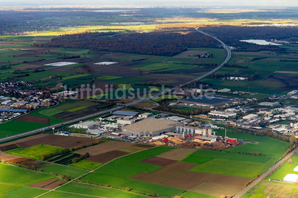 Ettenheim von oben - Herbstluftbild Industrie- und Gewerbegebiet Dyn A5 in Ettenheim im Bundesland Baden-Württemberg, Deutschland