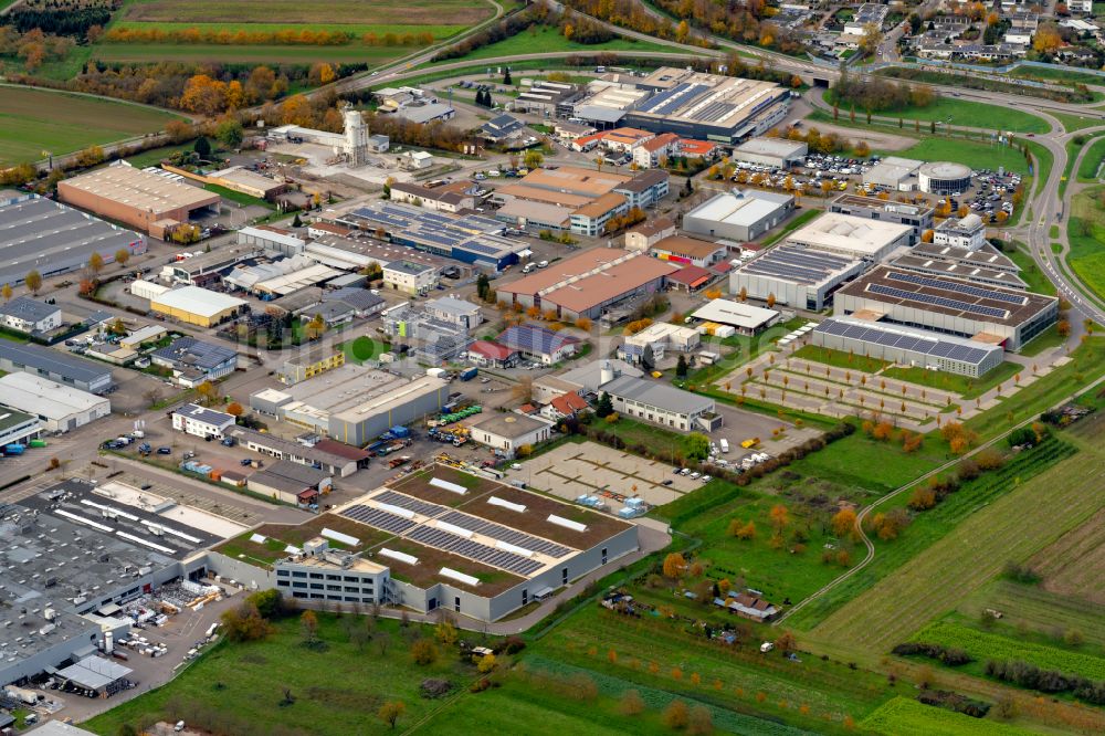 Elgersweier von oben - Herbstluftbild Industrie- und Gewerbegebiet in Elgersweier im Bundesland Baden-Württemberg, Deutschland