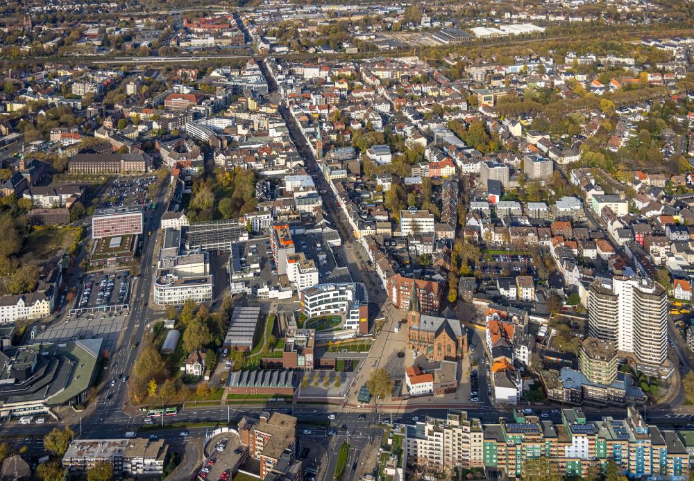 Luftaufnahme Herne - Herbstluftbild Innenstadt in Herne im Bundesland Nordrhein-Westfalen, Deutschland