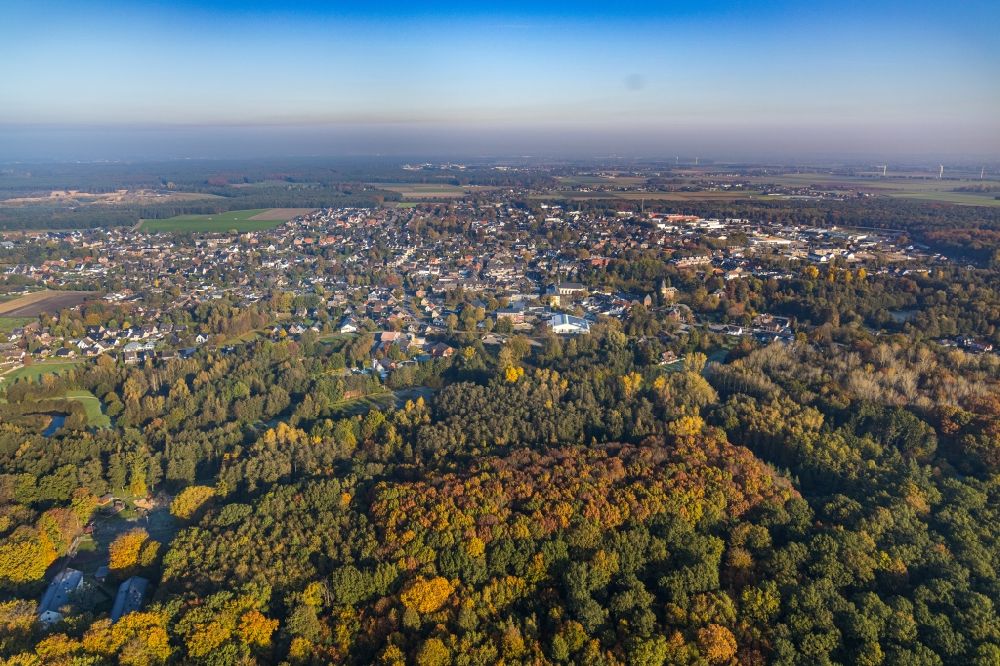 Luftaufnahme Overhetfeld - Herbstluftbild Laubbaum- Baumspitzen in einem Waldgebiet in Overhetfeld im Bundesland Nordrhein-Westfalen, Deutschland