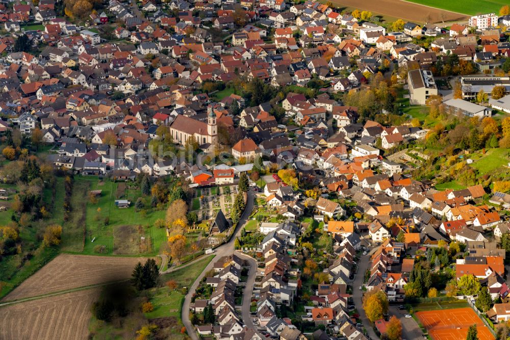 Hofweier aus der Vogelperspektive: Herbstluftbild Ortsansicht in Hofweier im Bundesland Baden-Württemberg, Deutschland