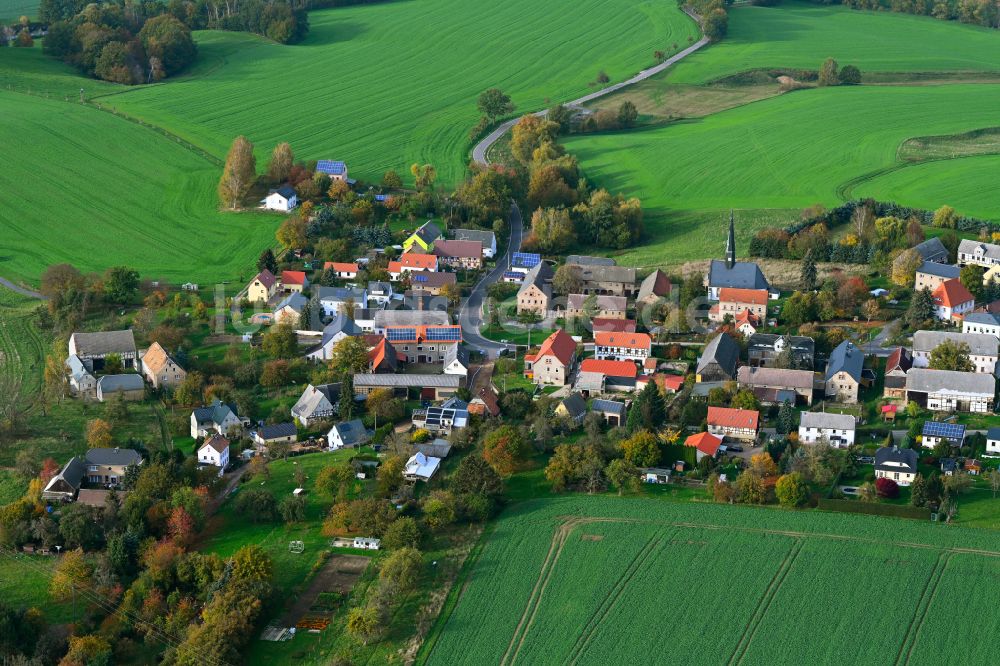 Luftaufnahme Lastau - Herbstluftbild Ortsansicht am Rande von landwirtschaftlichen Feldern in Lastau im Bundesland Sachsen, Deutschland