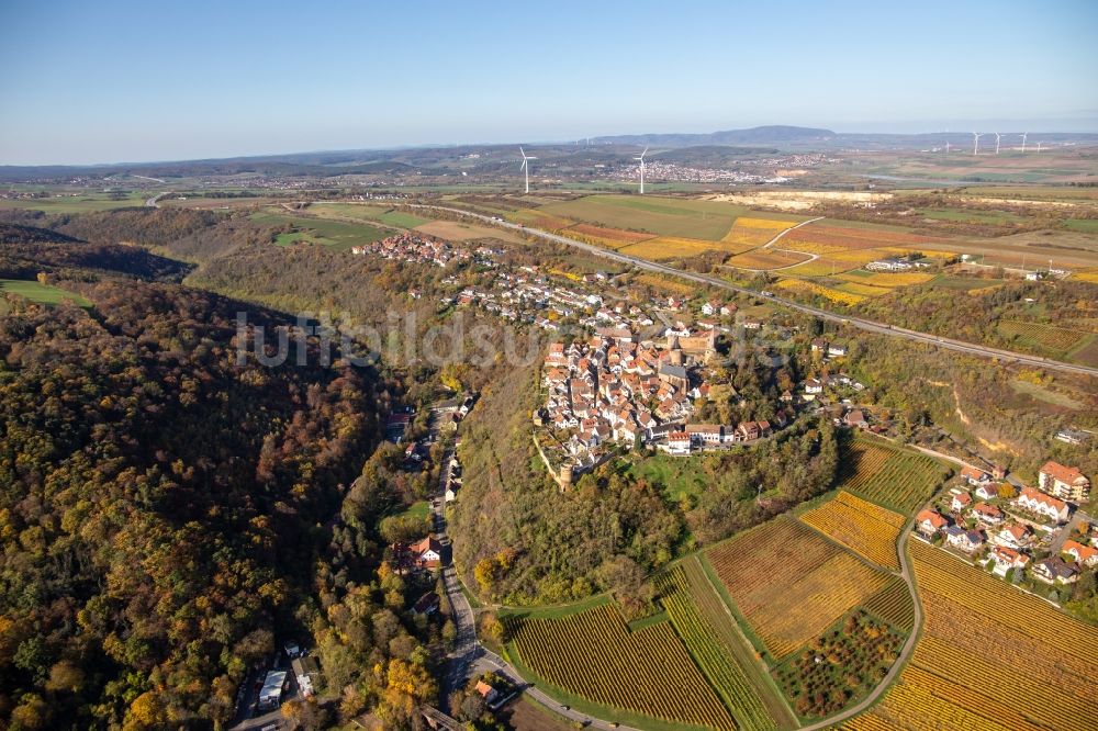 Neuleiningen aus der Vogelperspektive: Herbstluftbild Ortsbereich am Weinbaugebiet in Neuleiningen im Bundesland Rheinland-Pfalz, Deutschland