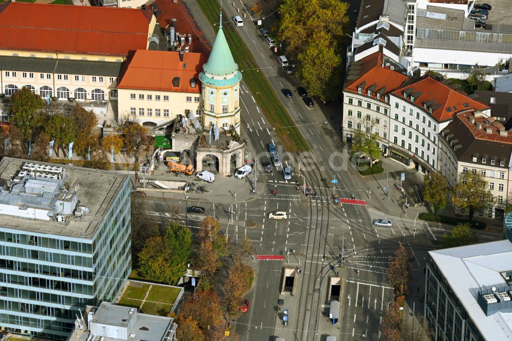 München von oben - Herbstluftbild Platz- Ensemble Stiglmaierplatz in München im Bundesland Bayern, Deutschland