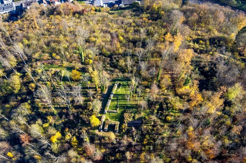 Luftaufnahme Arnsberg - Herbstluftbild Ruine und Mauerreste der Burgruine Rüdenburg in Arnsberg im Bundesland Nordrhein-Westfalen, Deutschland