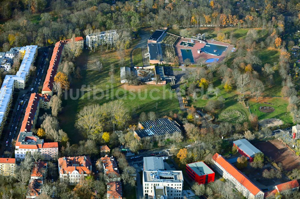 Luftbild Berlin - Herbstluftbild Schwimmbecken des Freibades Am Schlosspark im Ortsteil Pankow in Berlin, Deutschland