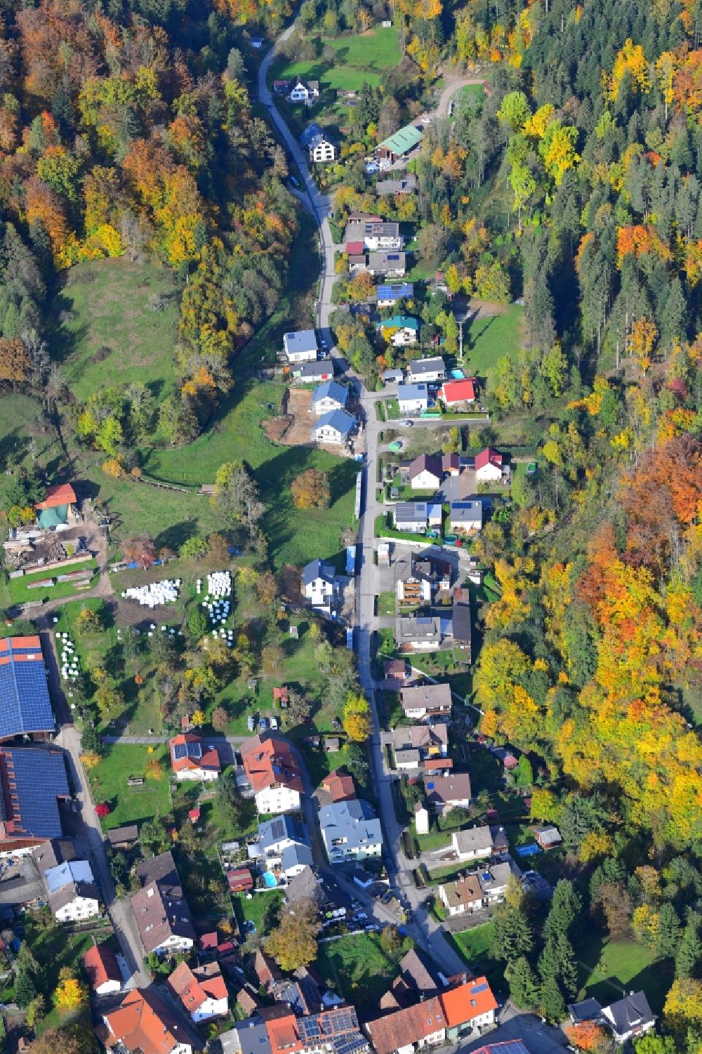 Hasel aus der Vogelperspektive: Herbstluftbild Straßenführung Glashütter Straße in Hasel im Bundesland Baden-Württemberg, Deutschland