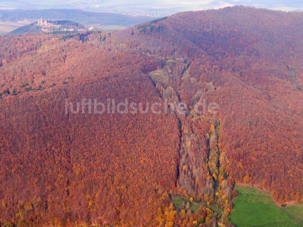 Luftaufnahme Lindewerra - Herbstluftbild Strecken- Verlauf der ehemaligen innerdeutschen Staatsgrenze in Lindewerra im Bundesland Thüringen, Deutschland