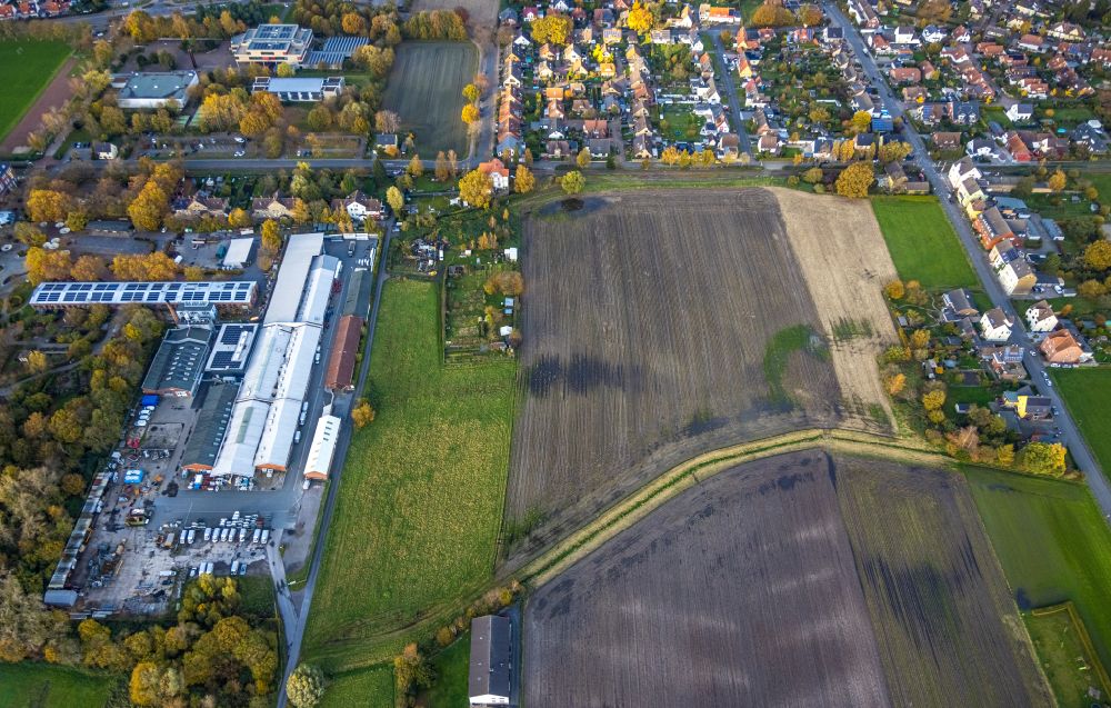Luftbild Hamm - Herbstluftbild Strukturen auf landwirtschaftlichen Feldern im Ortsteil Norddinker in Hamm im Bundesland Nordrhein-Westfalen, Deutschland