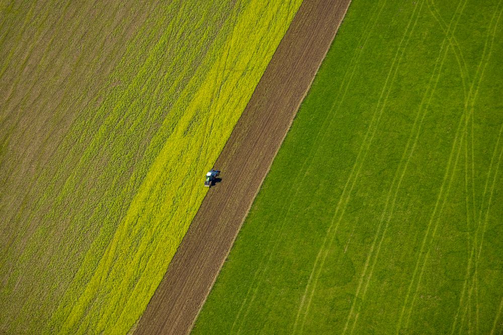 Luftaufnahme Obringhausen - Herbstluftbild Transportfahrzeuge auf landwirtschaftlichen Feldern in Obringhausen im Bundesland Nordrhein-Westfalen, Deutschland