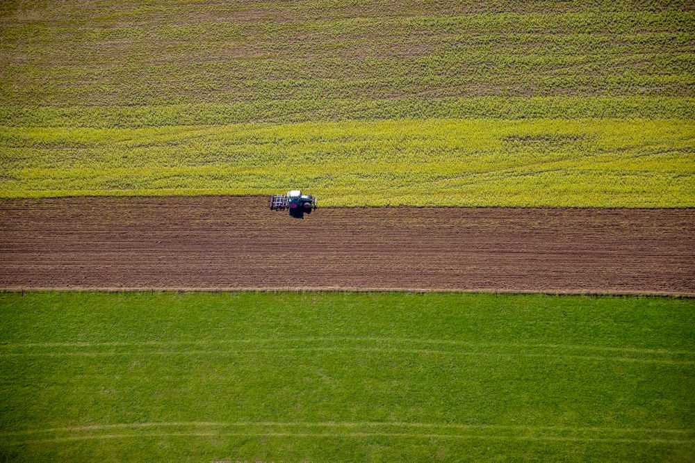 Luftbild Obringhausen - Herbstluftbild Transportfahrzeuge auf landwirtschaftlichen Feldern in Obringhausen im Bundesland Nordrhein-Westfalen, Deutschland