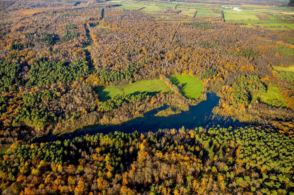 Kirchhellen aus der Vogelperspektive: Herbstluftbild Uferbereiche des Sees Weihnachtssee in Kirchhellen im Bundesland Nordrhein-Westfalen, Deutschland