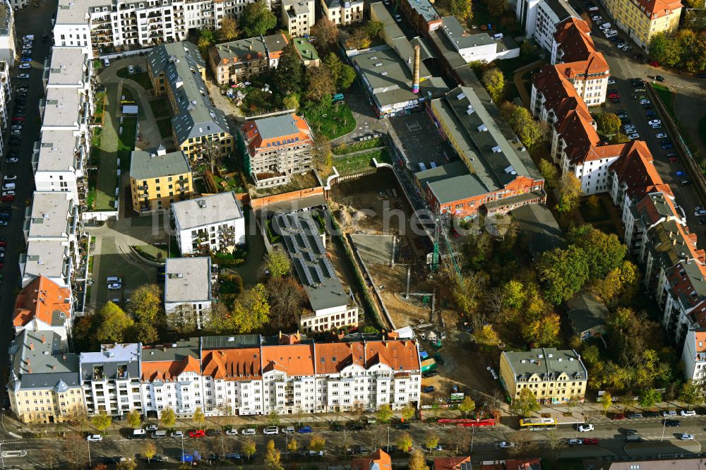 Luftaufnahme Leipzig - Herbstluftbild Veranstaltungshalle WERK 2 - Kulturfabrik Leipzig e.V. im Ortsteil Connewitz in Leipzig im Bundesland Sachsen, Deutschland
