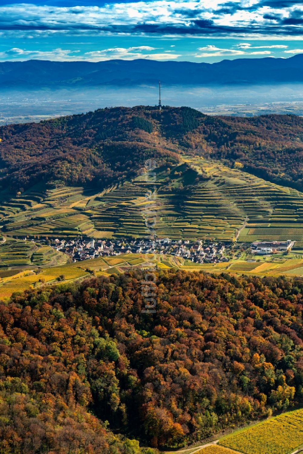 Luftbild Vogtsburg im Kaiserstuhl - Herbstluftbild von Vogtsburg im Kaiserstuhl im Bundesland Baden-Württemberg, Deutschland