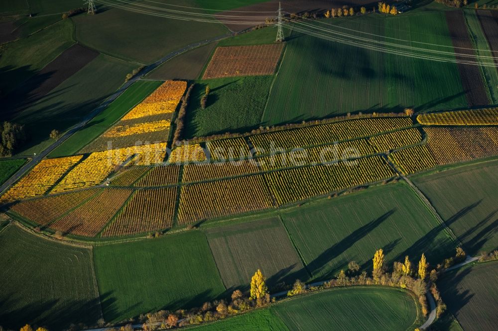 Luftbild Castell - Herbstluftbild Weinbergs- Landschaft der Winzer- Gebiete in Castell im Bundesland Bayern, Deutschland