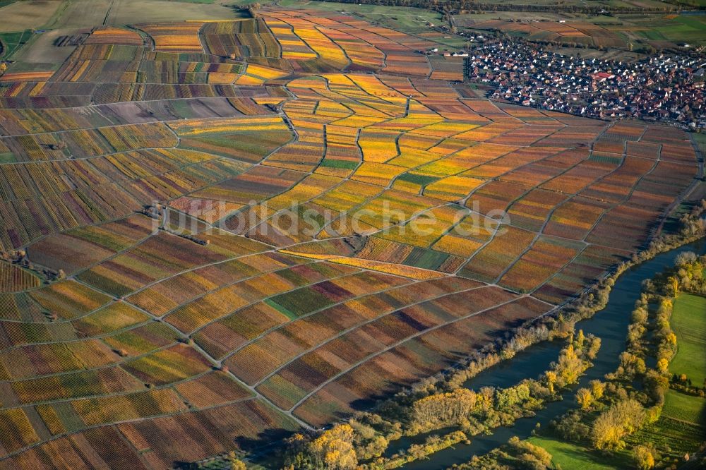 Luftbild Dettelbach - Herbstluftbild Weinbergs- Landschaft der Winzer- Gebiete in Dettelbach im Bundesland Bayern, Deutschland
