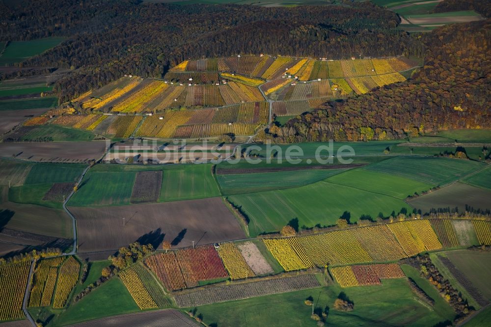 Donnersdorf aus der Vogelperspektive: Herbstluftbild Weinbergs- Landschaft der Winzer- Gebiete in Donnersdorf im Bundesland Bayern, Deutschland