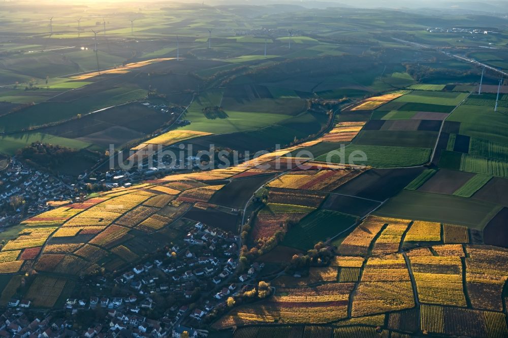 Mainstockheim von oben - Herbstluftbild Weinbergs- Landschaft der Winzer- Gebiete in Mainstockheim im Bundesland Bayern, Deutschland