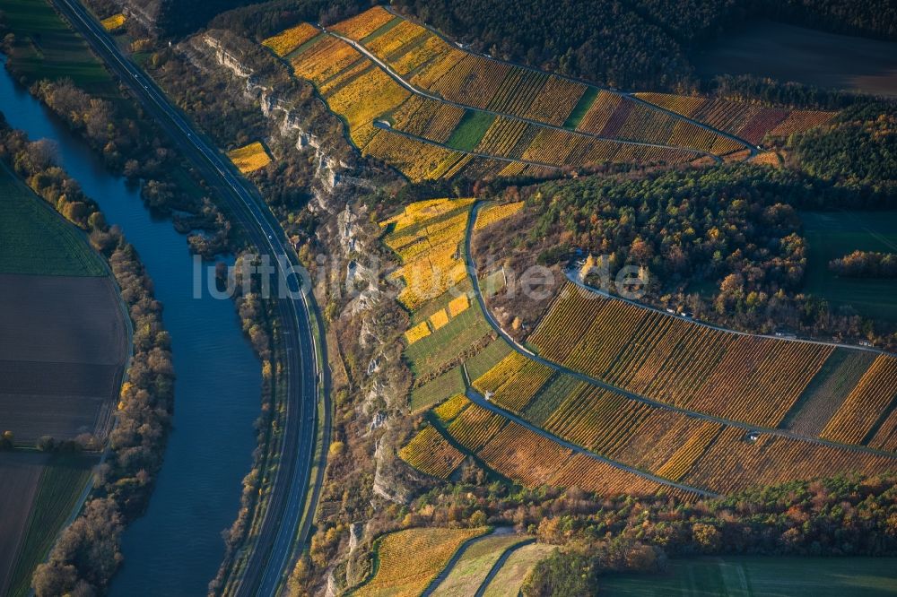 Luftaufnahme Stetten - Herbstluftbild Weinbergs- Landschaft der Winzer- Gebiete in Stetten im Bundesland Bayern, Deutschland
