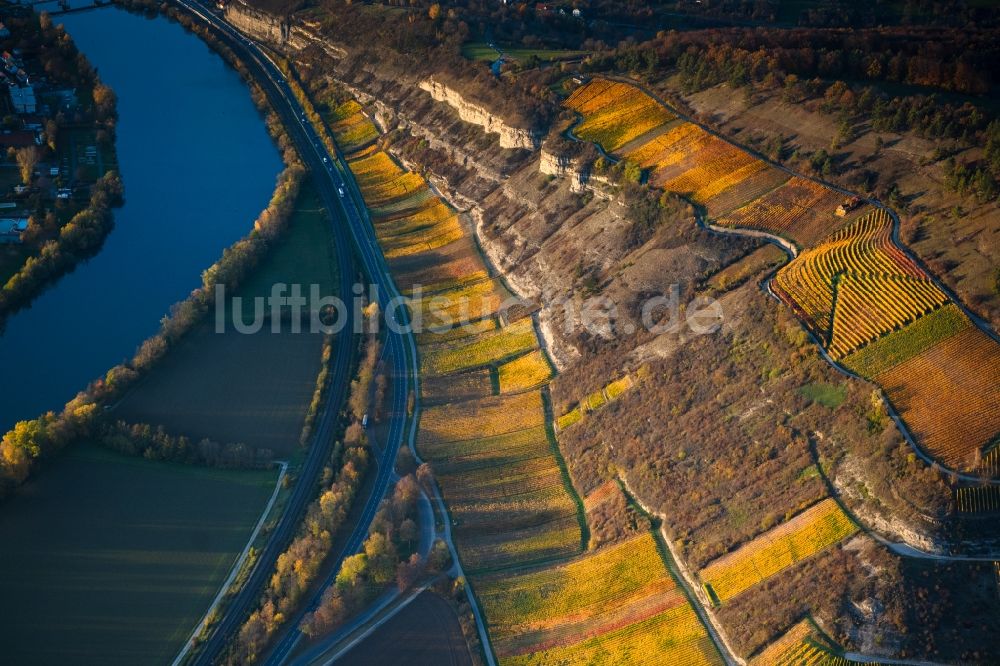 Luftbild Thüngersheim - Herbstluftbild Weinbergs- Landschaft der Winzer- Gebiete in Thüngersheim im Bundesland Bayern, Deutschland