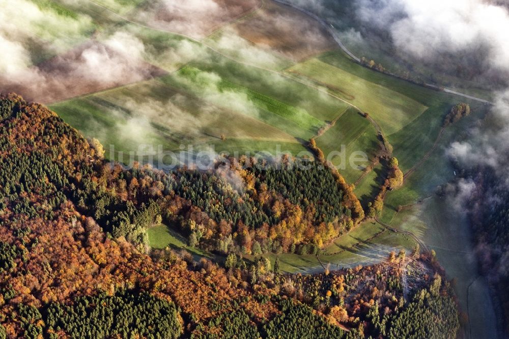 Haina (Kloster) von oben - Herbstluftbild Wetterlage mit Wolkenbildung in Bad Wildungen im Bundesland Hessen, Deutschland