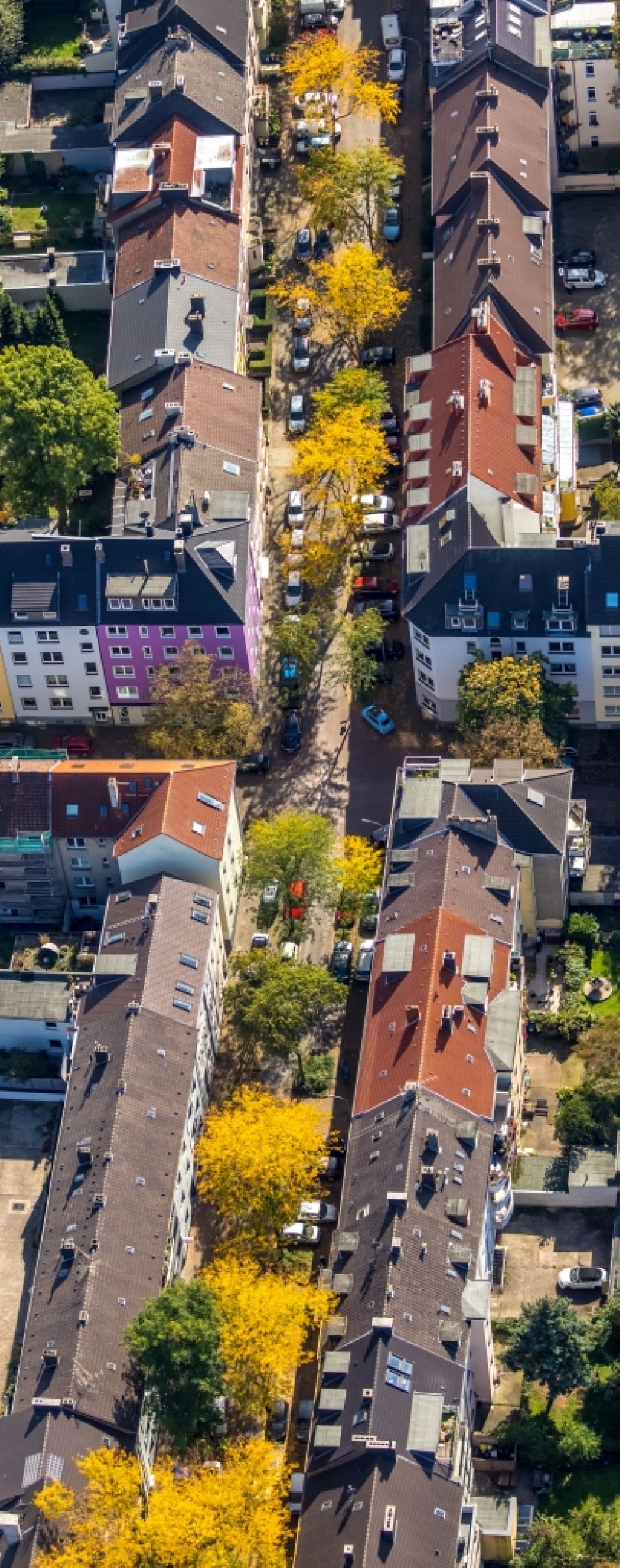 Luftaufnahme Dortmund - Herbstluftbild Wohngebiet einer Reihenhaus- Siedlung Beurhausstraße - Hüttemannstraße in Dortmund im Bundesland Nordrhein-Westfalen, Deutschland